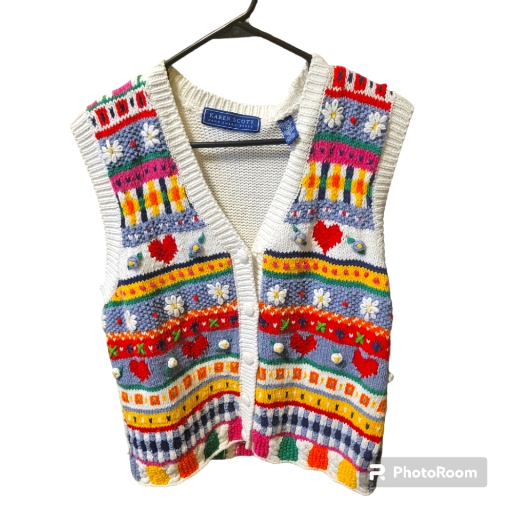 Karen Scott Unique & Colorful Knit Sweater Vest Size Med